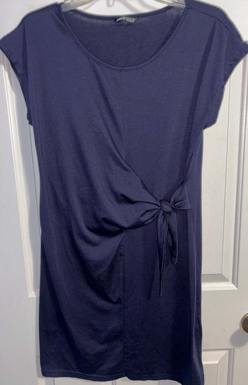Shein Dress Womens Small S Navy Blue Jersey Knit Cap Sleeve Side Tie Wrap Tunic